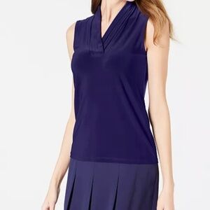 NBW Anne Klein Pleat Neck Sleeveless Top, Distant Mountain, Size S